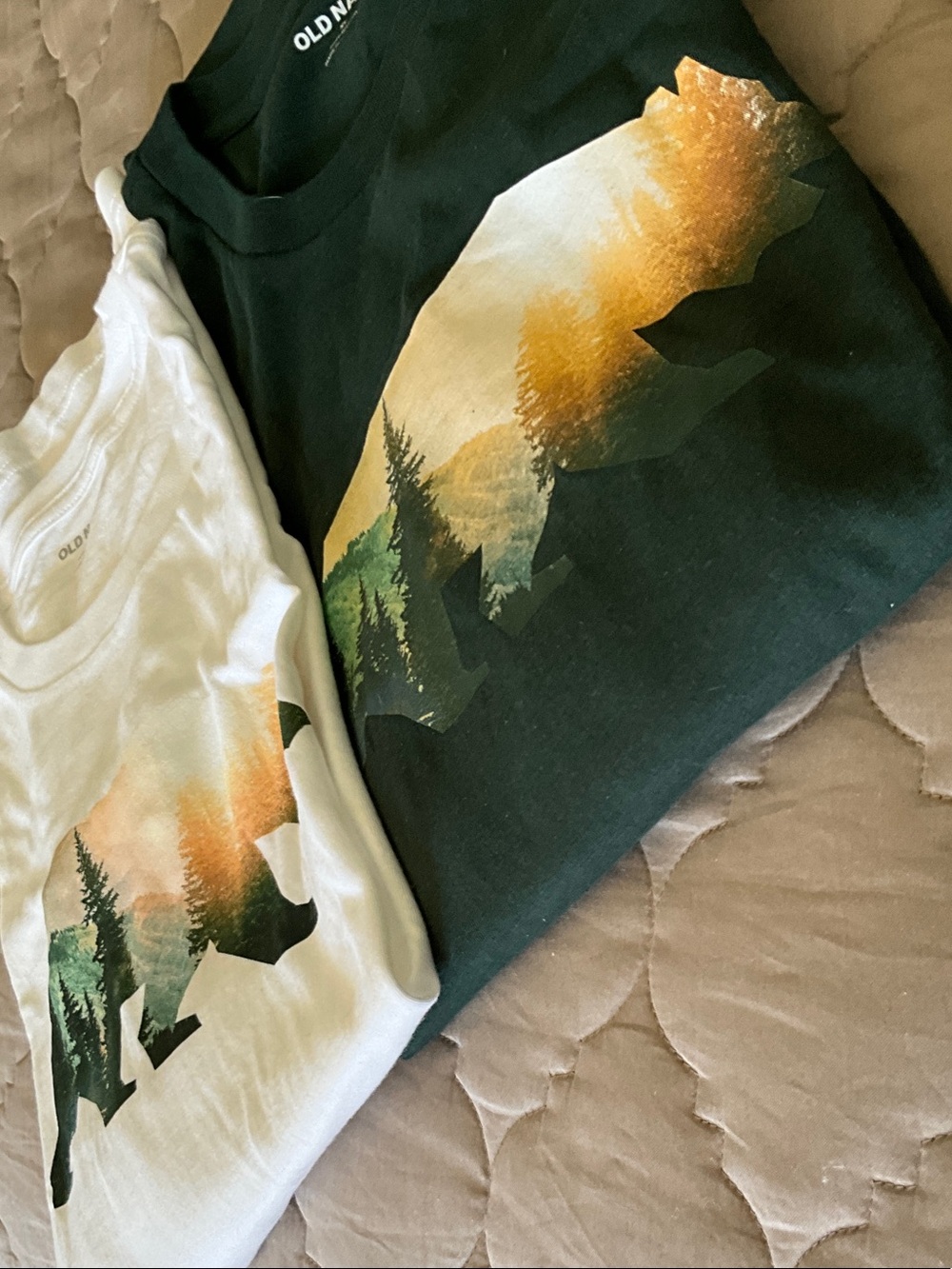 Old Navy  Bear Graphic Tees -  1 Dark Green &  1 White with bear design